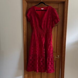 Chic Soul Red V-Neck Tiered Midi Dress